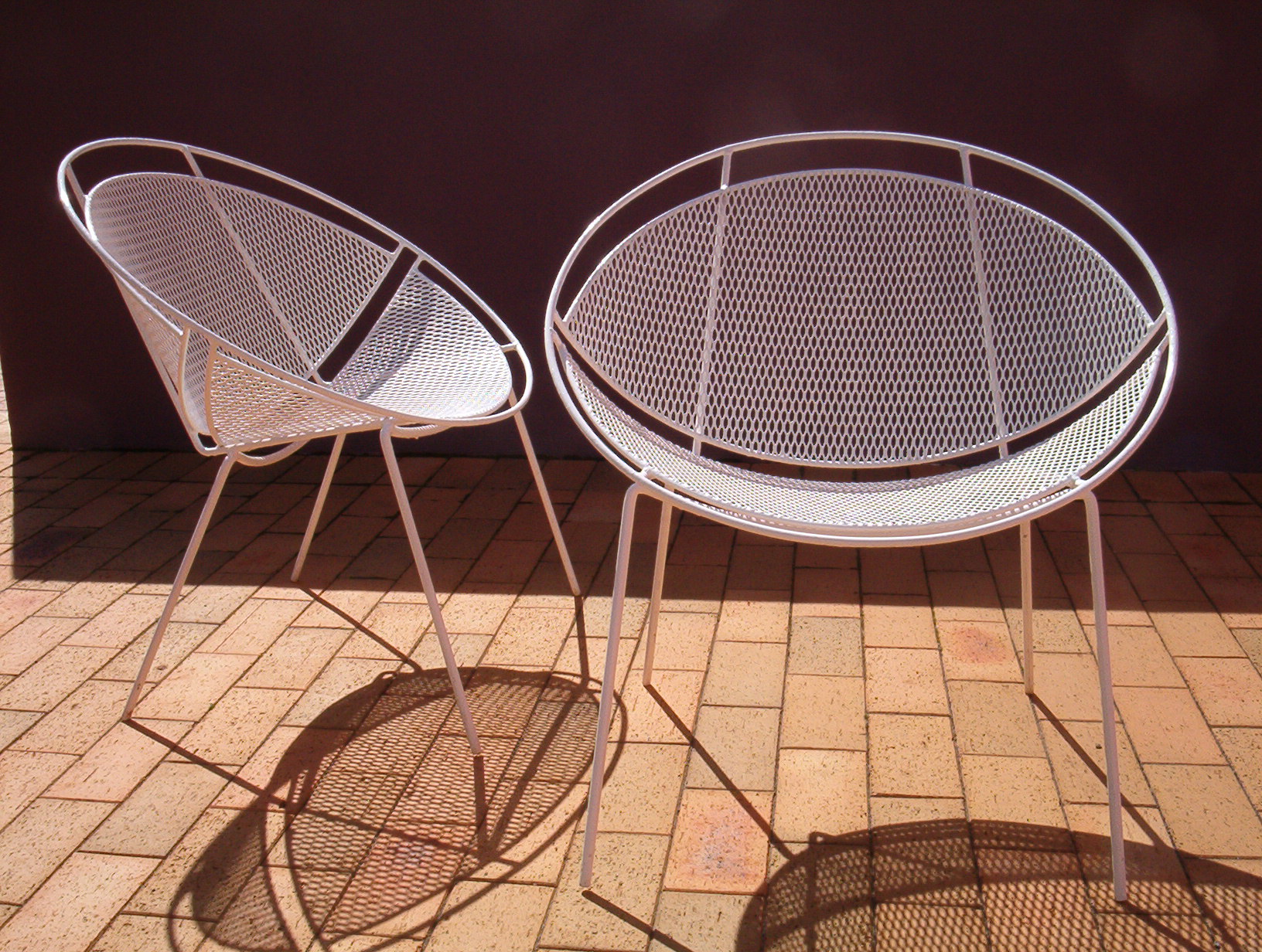 PAIR Cool Outdoor Satellite Saucer Chairs. 1950 s. Breotex