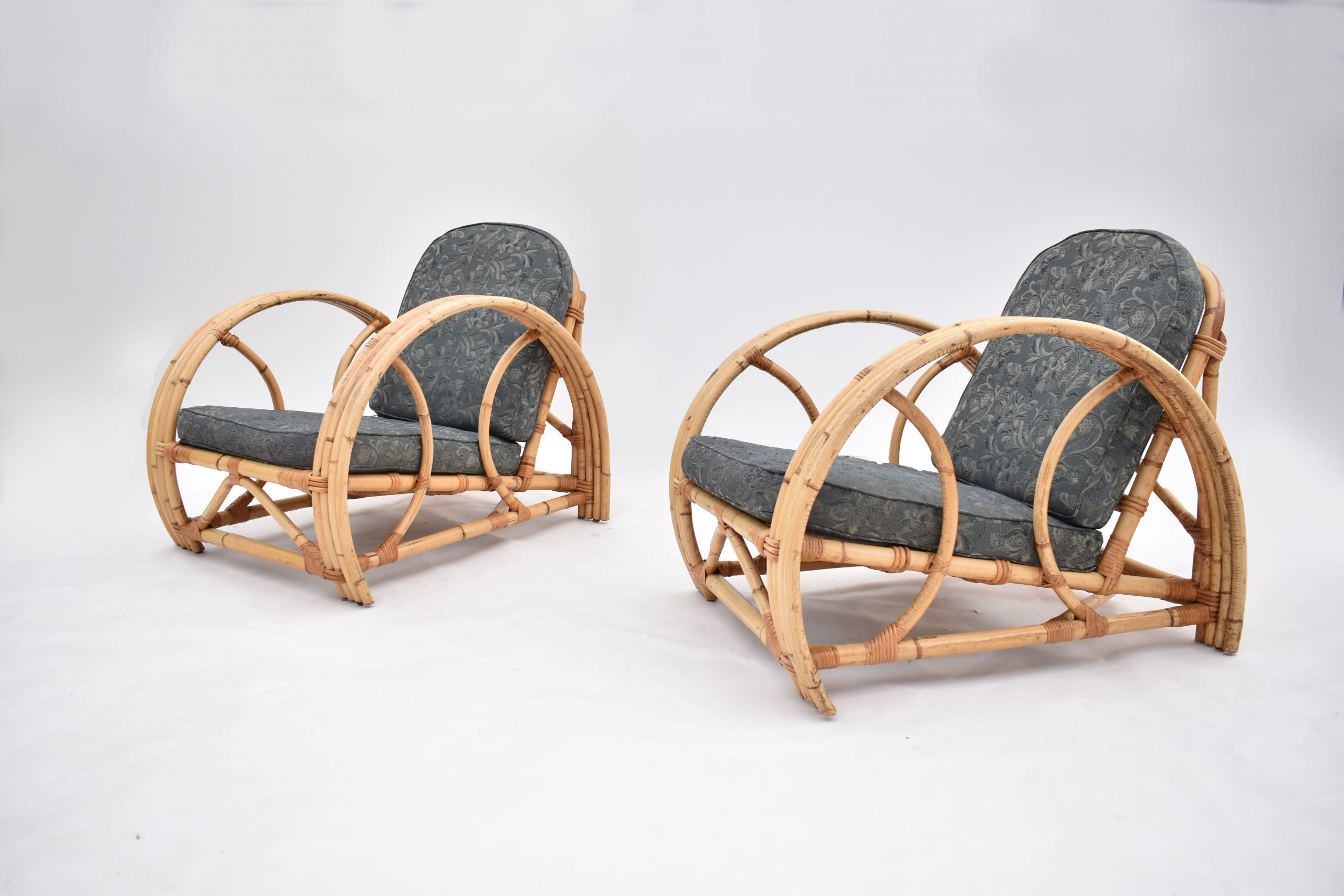 PAIR-VINTAGE- Cane-Armchairs-Paul-Frankl-Pretzel-4strand-chairs-Lounge-Art-Deco-rattan -1