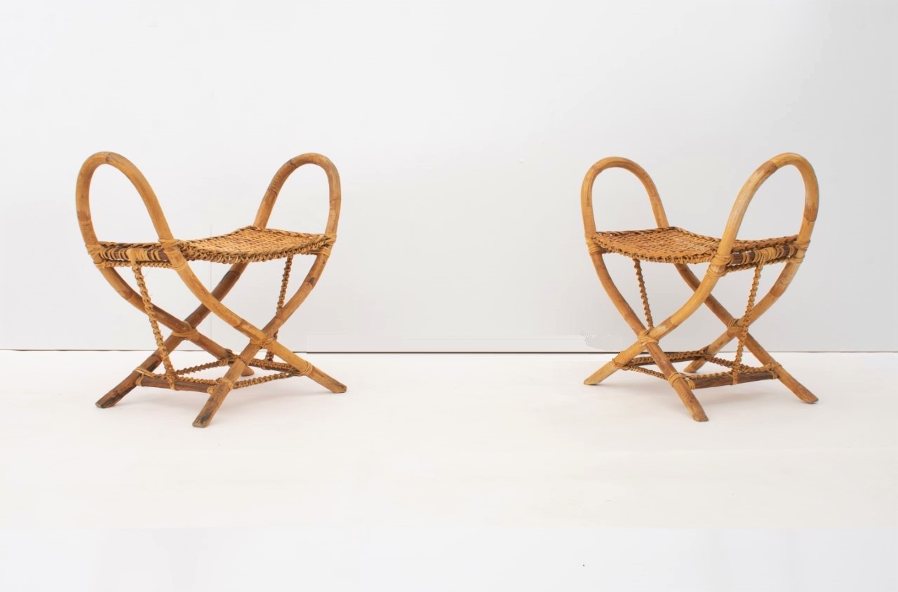 pair-1930's-side-tables-safari-stools-seats-handcrafted-vintage-antique-bedside-table