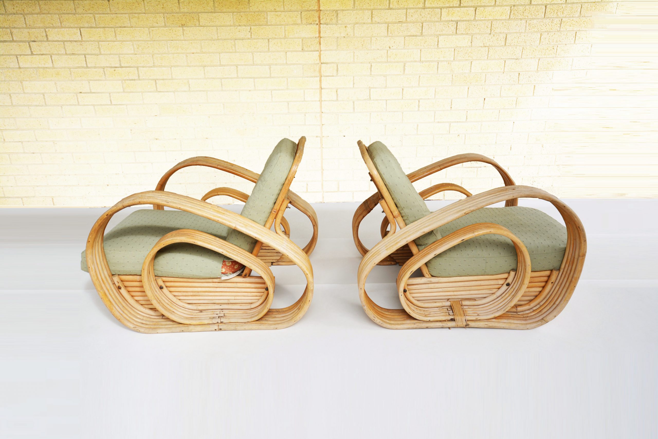S VINTAGE Cane Armchair. Paul Frankl Pretzel Lounge Chairs. Curved