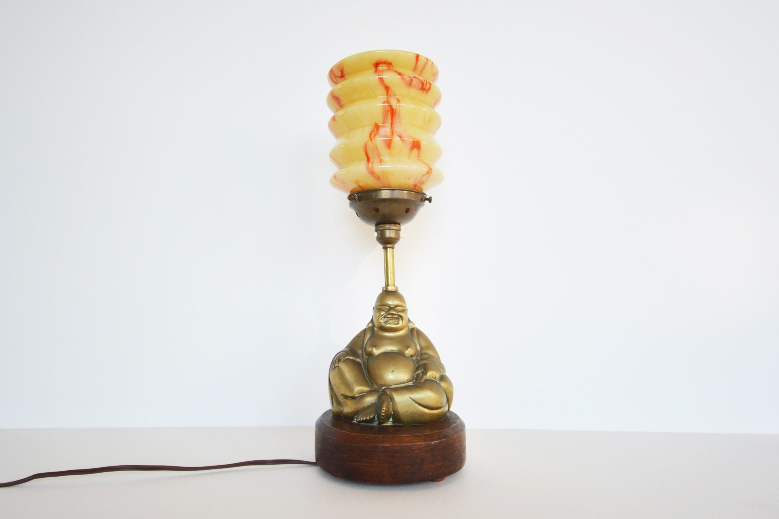 Vintage HAND crafted Brass Lord Buddha Lamp. Antique Art Deco